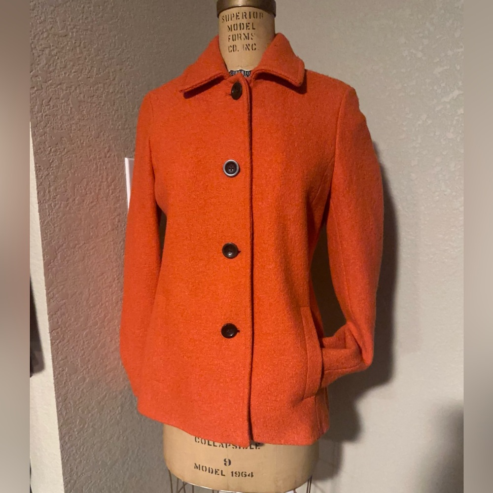 Lands' End Orange Wool Pea Coat